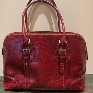 Red Faux Snakeskin Attache